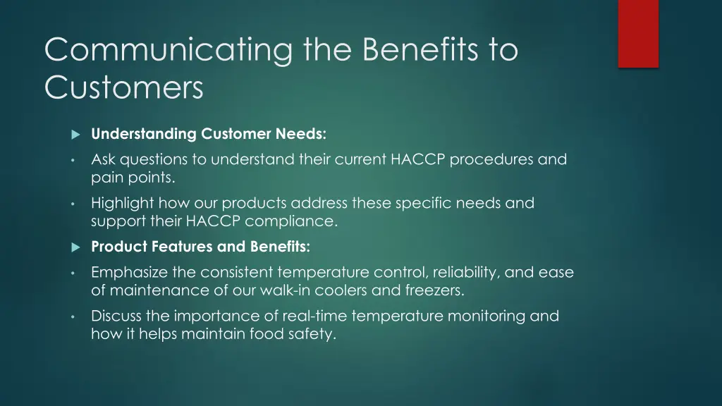 communicating the benefits to customers
