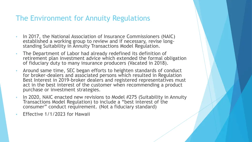 the environment for annuity regulations 1