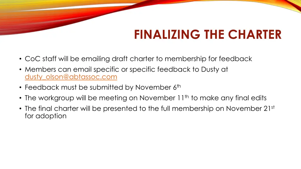 finalizing the charter