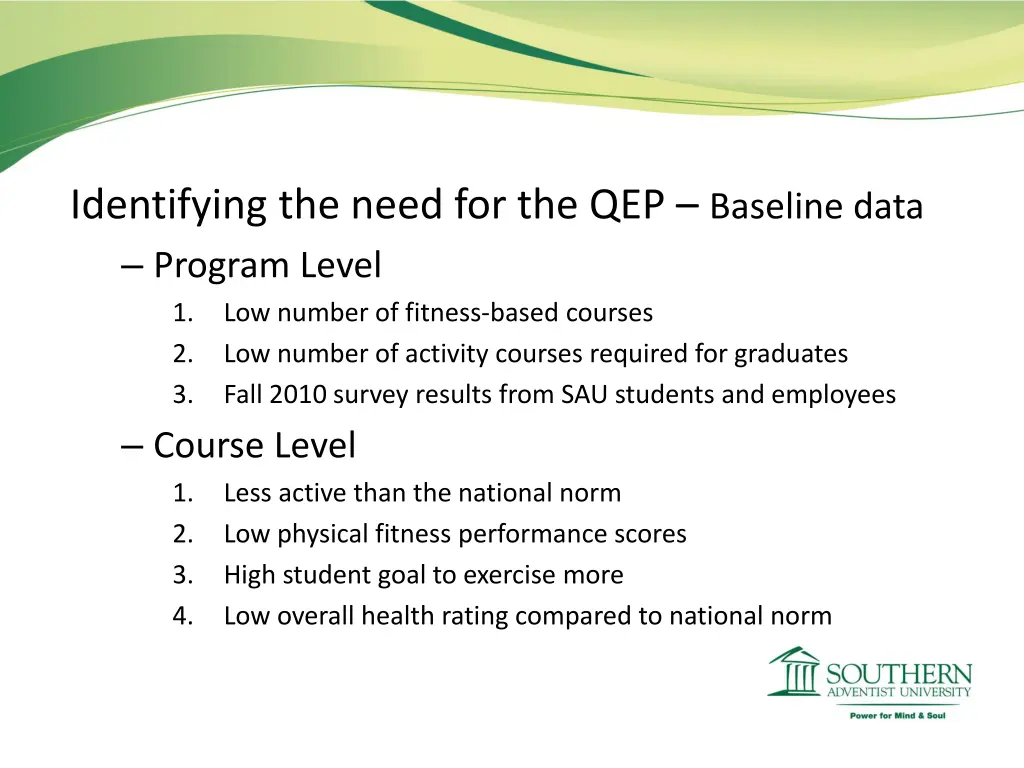 identifying the need for the qep baseline data 1