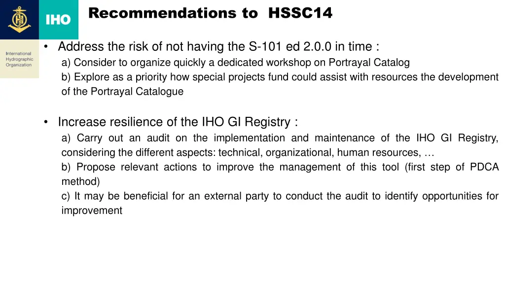 recommendations to hssc14