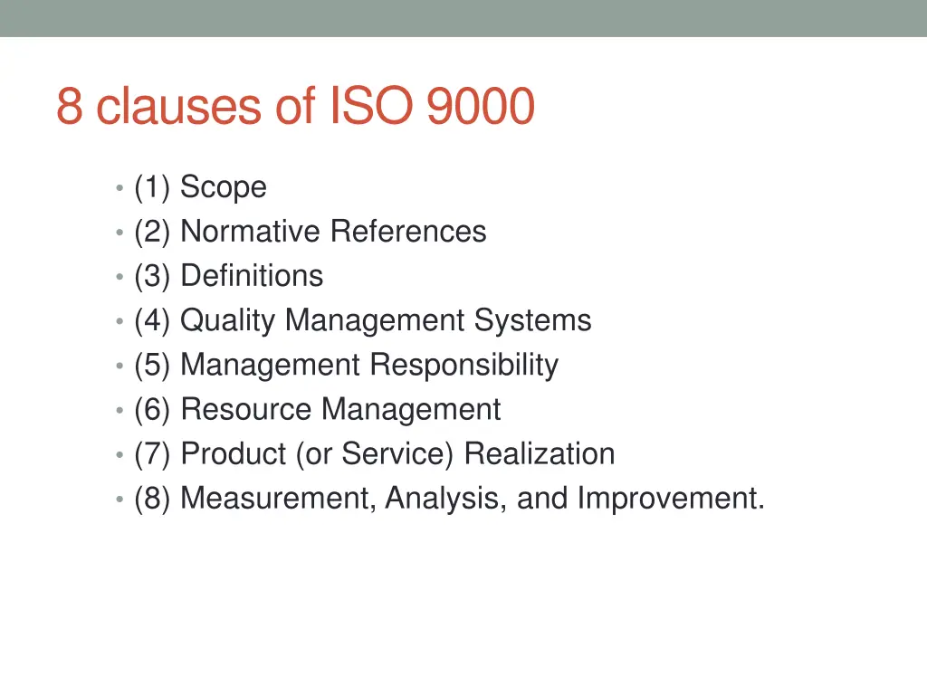 8 clauses of iso 9000