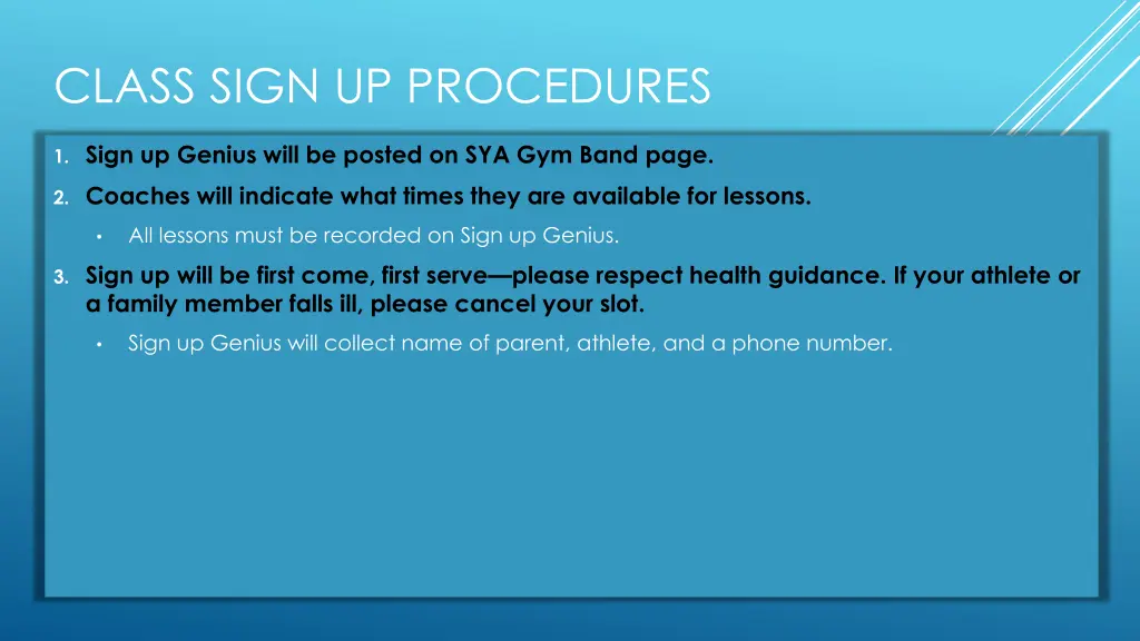 class sign up procedures
