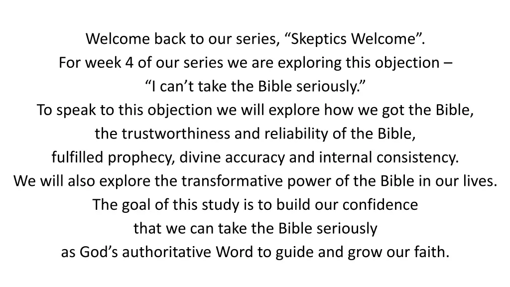 welcome back to our series skeptics welcome