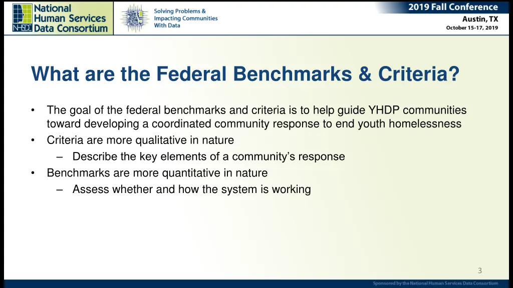 what are the federal benchmarks criteria