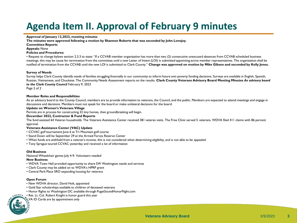 agenda item ii approval of february 9 minutes