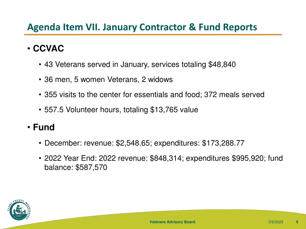 agenda item vii january contractor fund reports