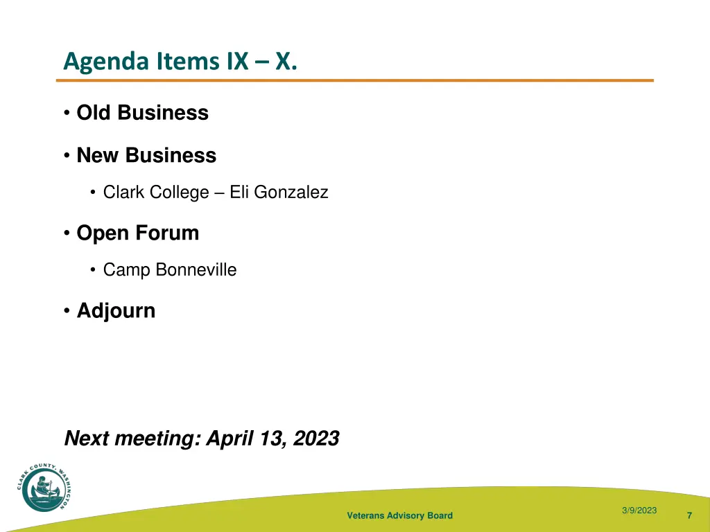 agenda items ix x