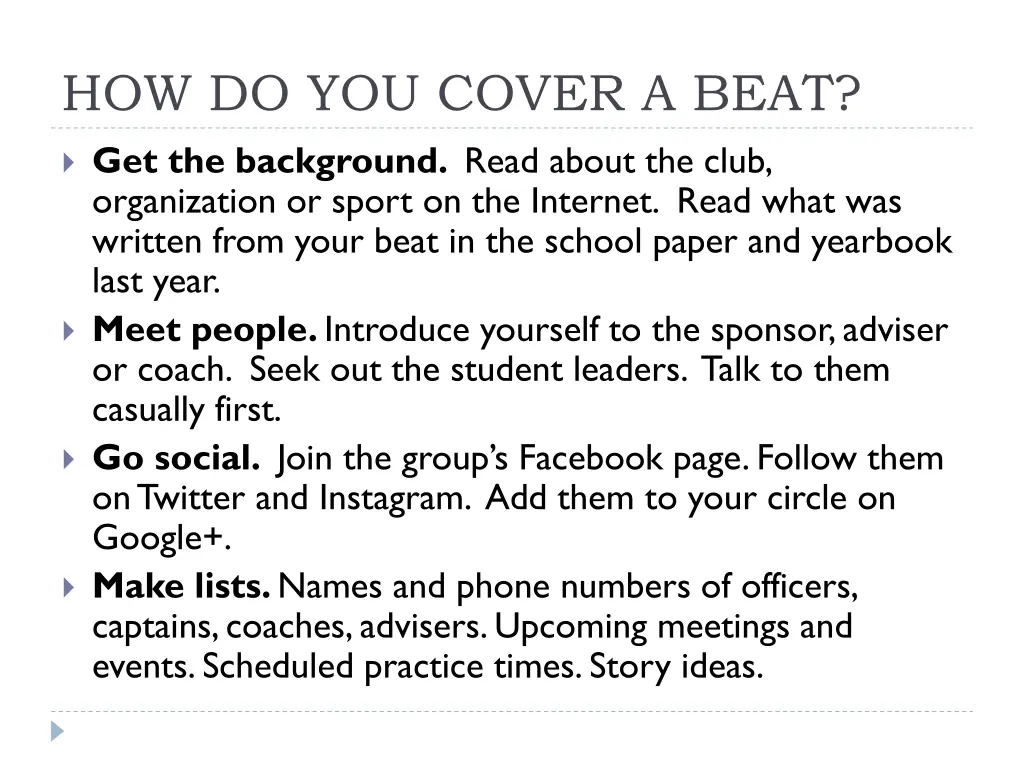 how do you cover a beat
