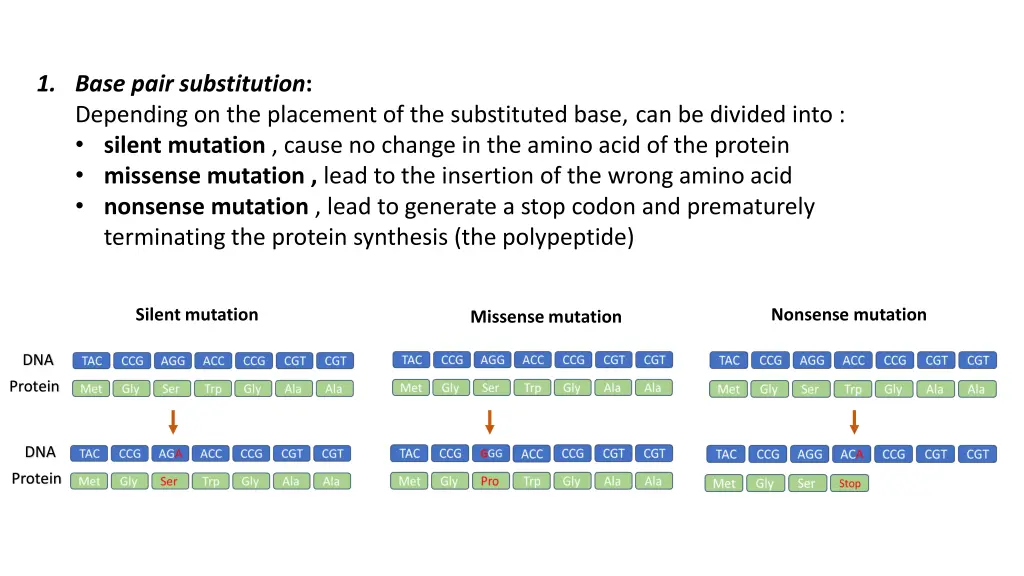1 base pair substitution depending