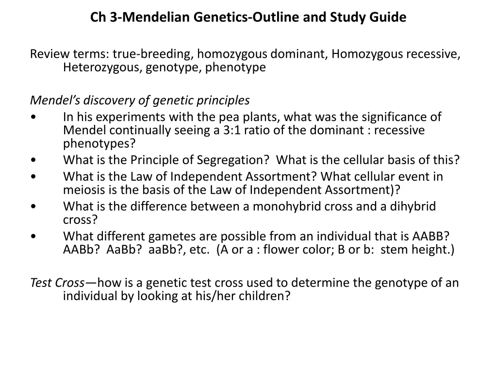ch 3 mendelian genetics outline and study guide