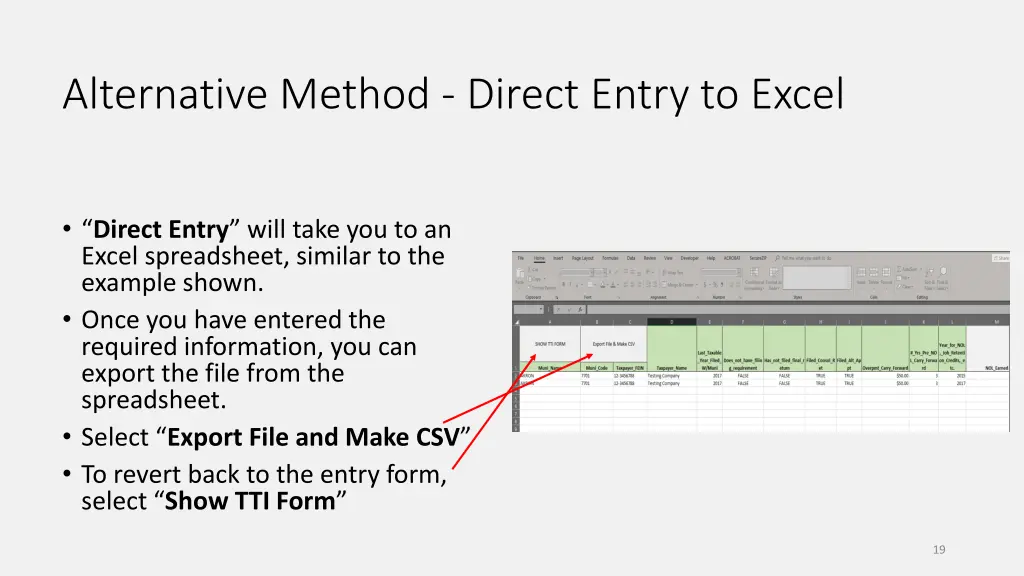 alternative method direct entry to excel 1