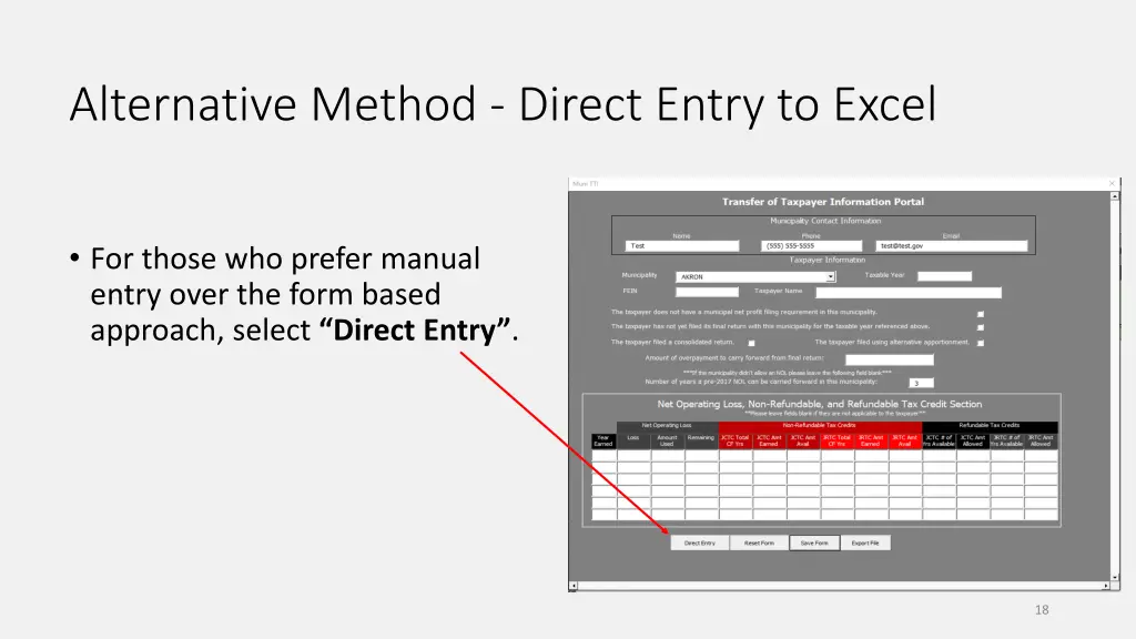 alternative method direct entry to excel