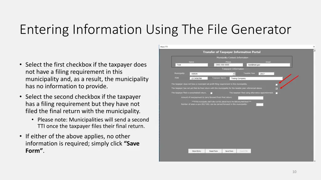entering information using the file generator 1