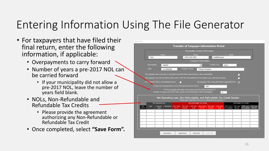 entering information using the file generator 4