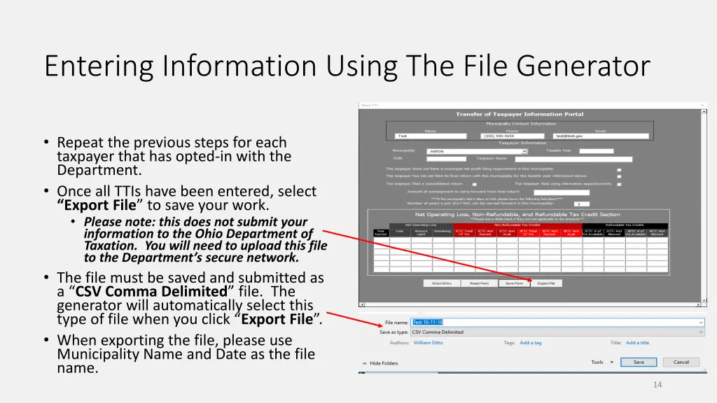 entering information using the file generator 5
