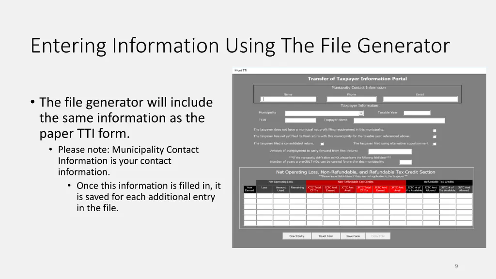 entering information using the file generator