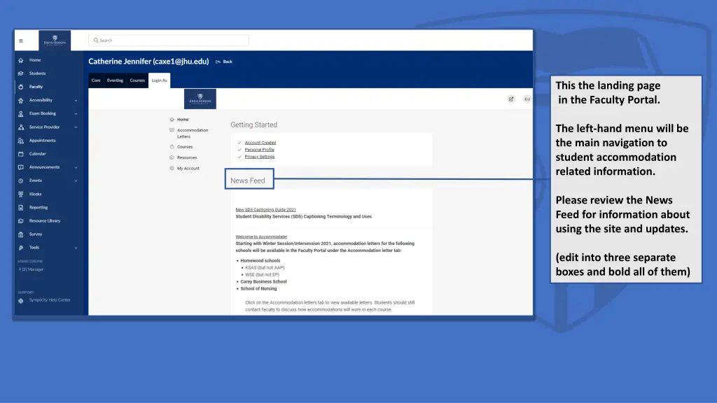 this the landing page in the faculty portal