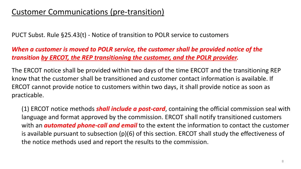 customer communications pre transition