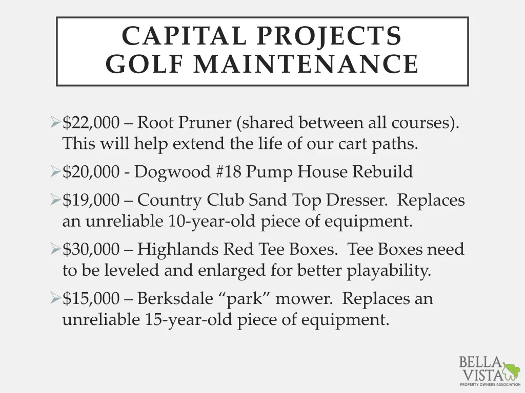 capital projects golf maintenance