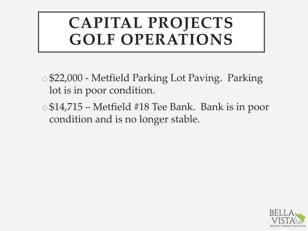 capital projects golf operations