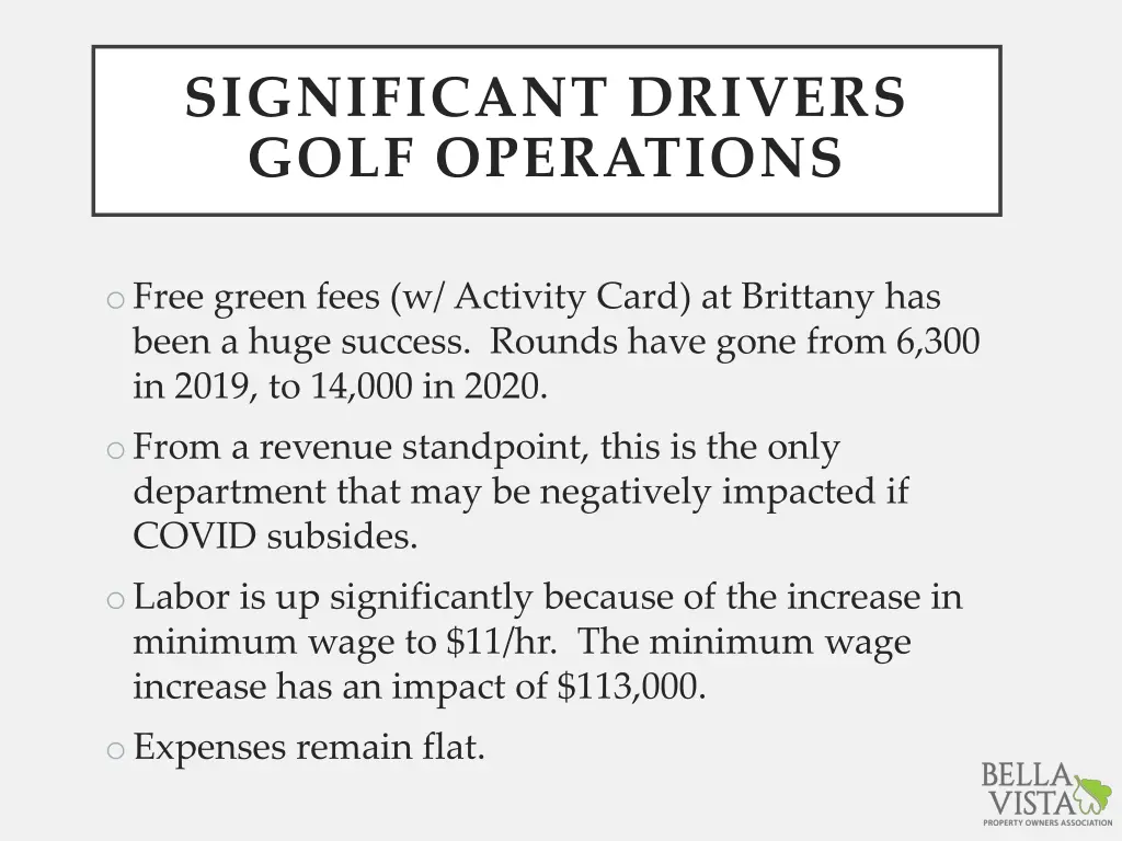 significant drivers golf operations 1