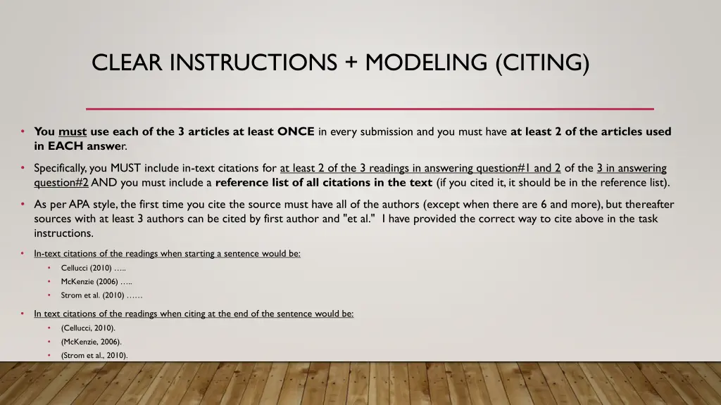 clear instructions modeling citing