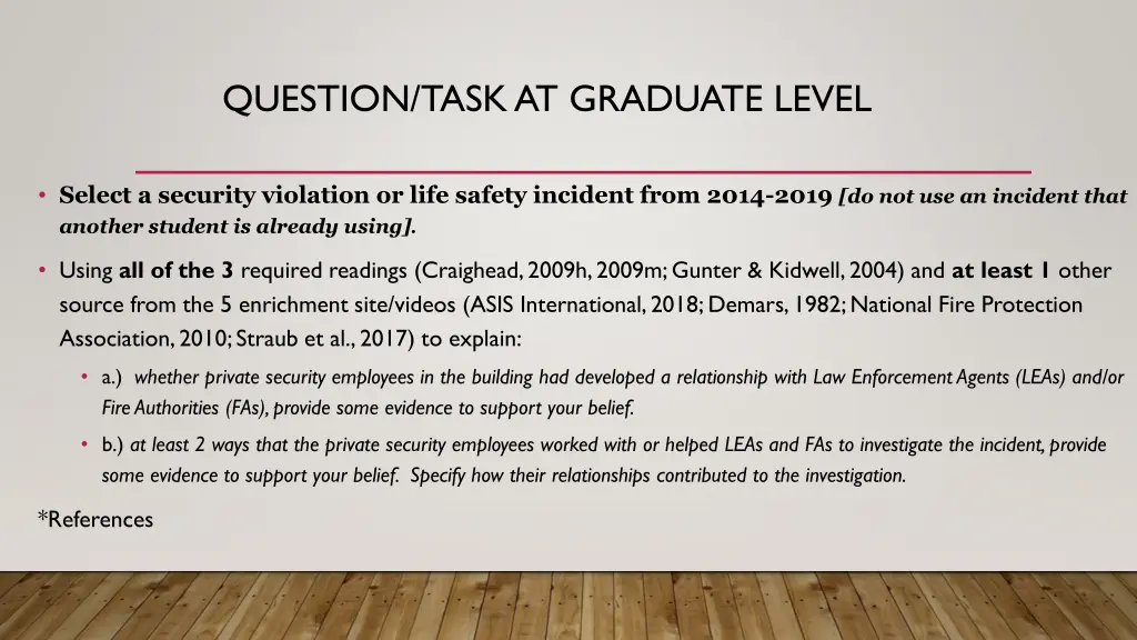 question task at graduate level