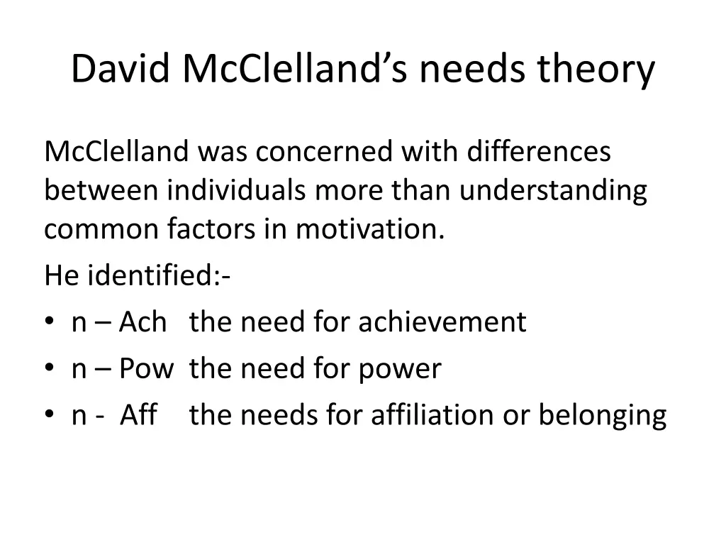 david mcclelland s needs theory
