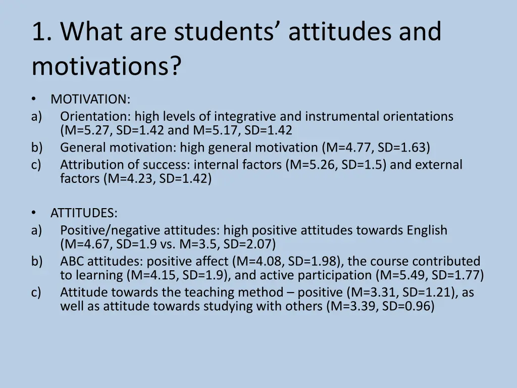 1 what are students attitudes and motivations