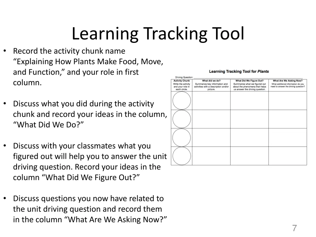learning tracking tool record the activity chunk