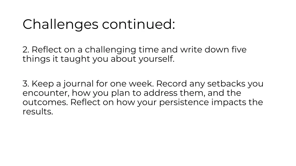 challenges continued