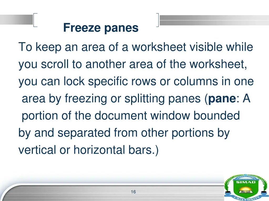 freeze panes