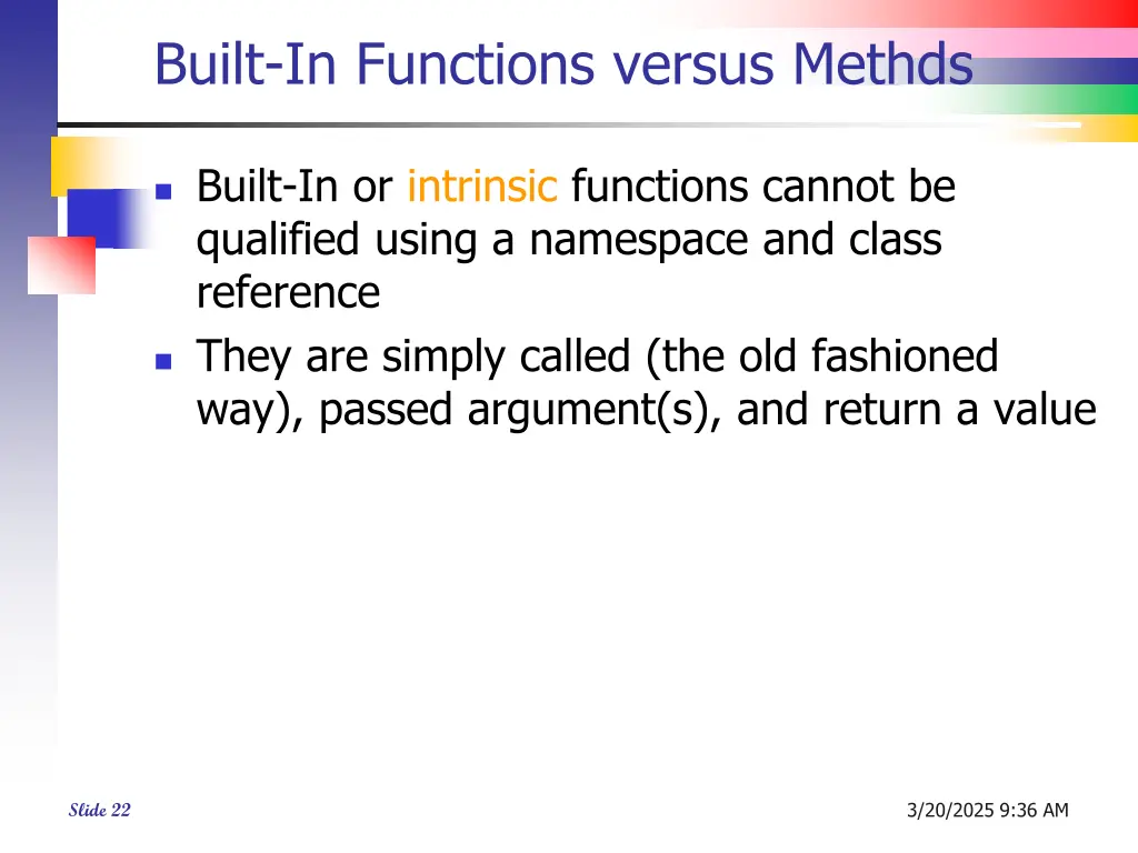 built in functions versus methds