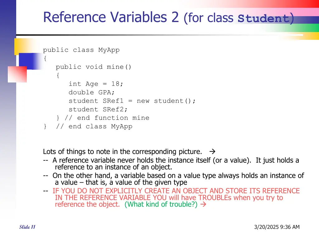 reference variables 2 for class student