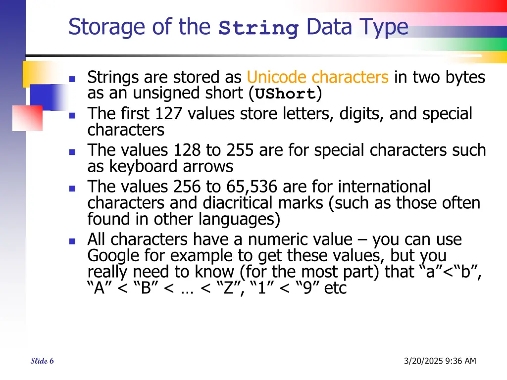 storage of the string data type