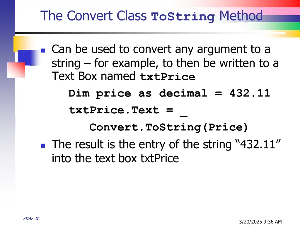 the convert class tostring method