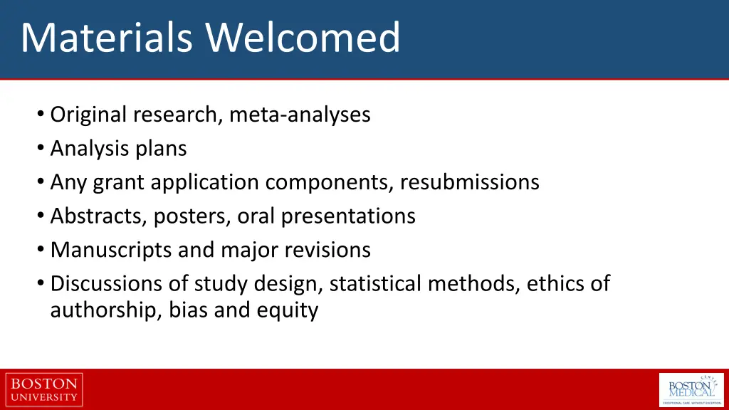 materials welcomed