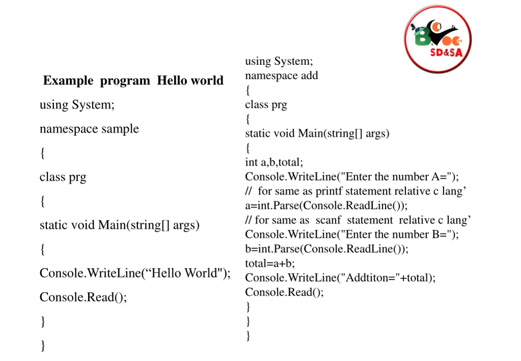 example program addition of two number