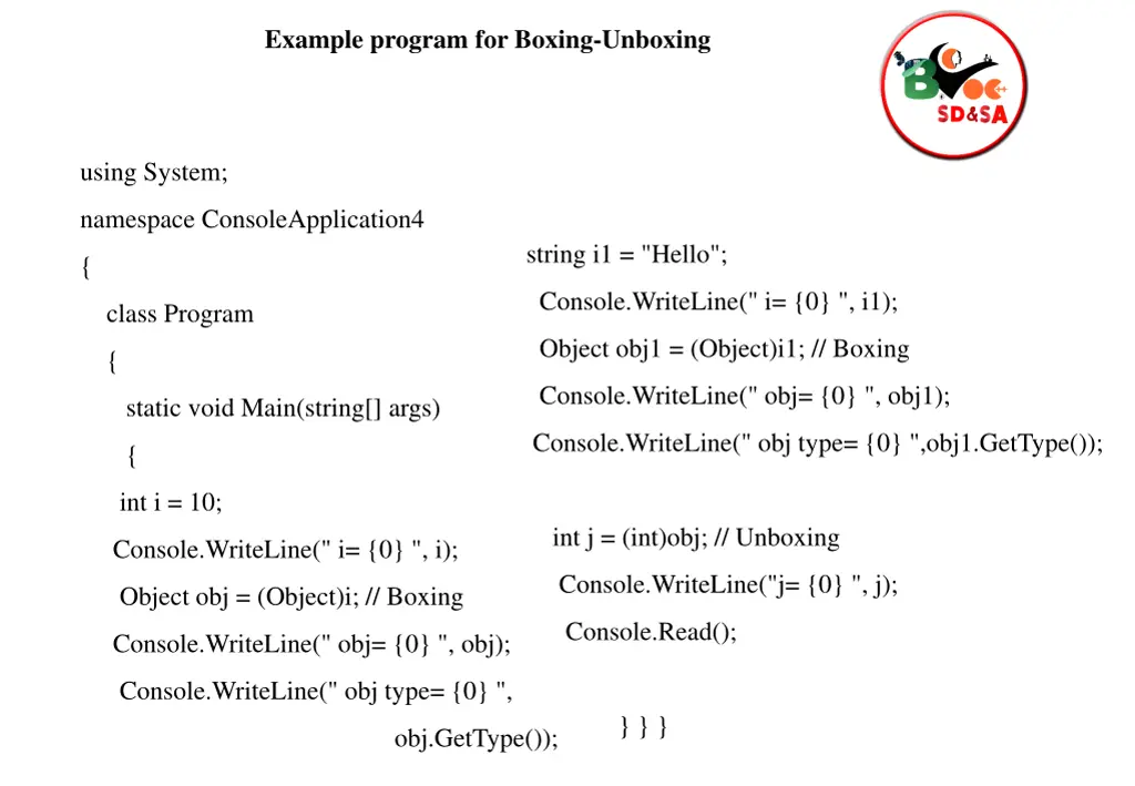 example program for boxing unboxing