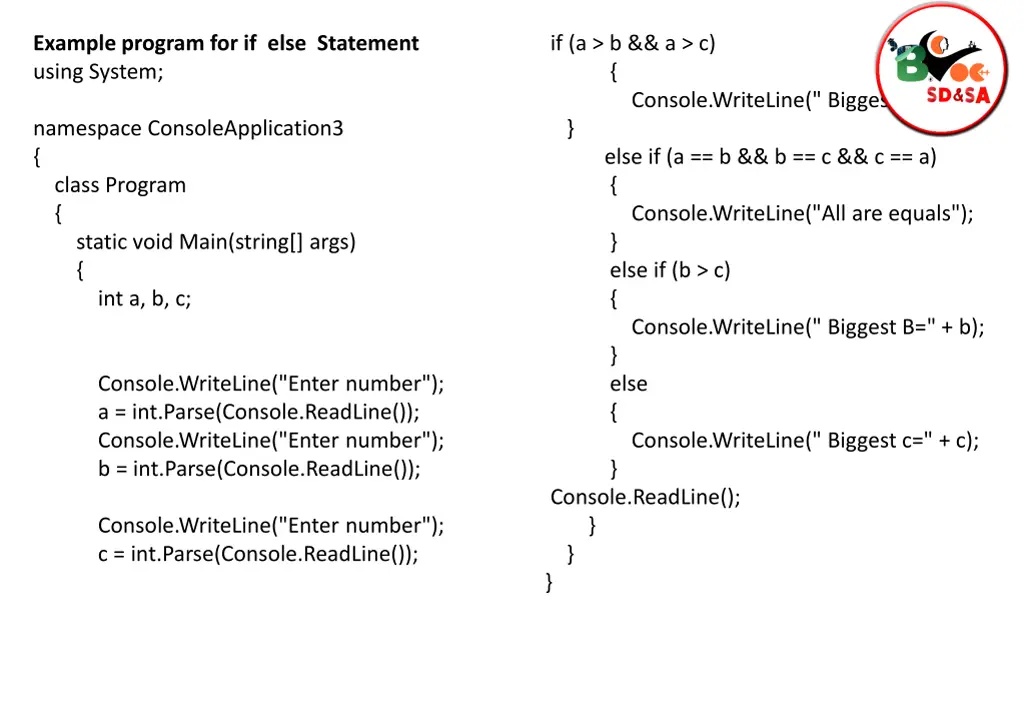example program for if else statement using system