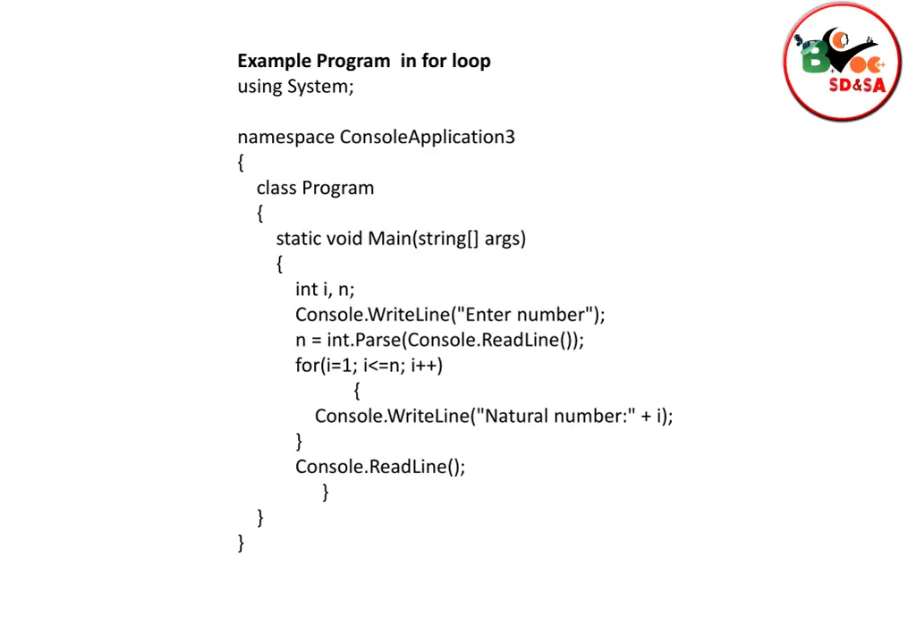 example program in for loop using system