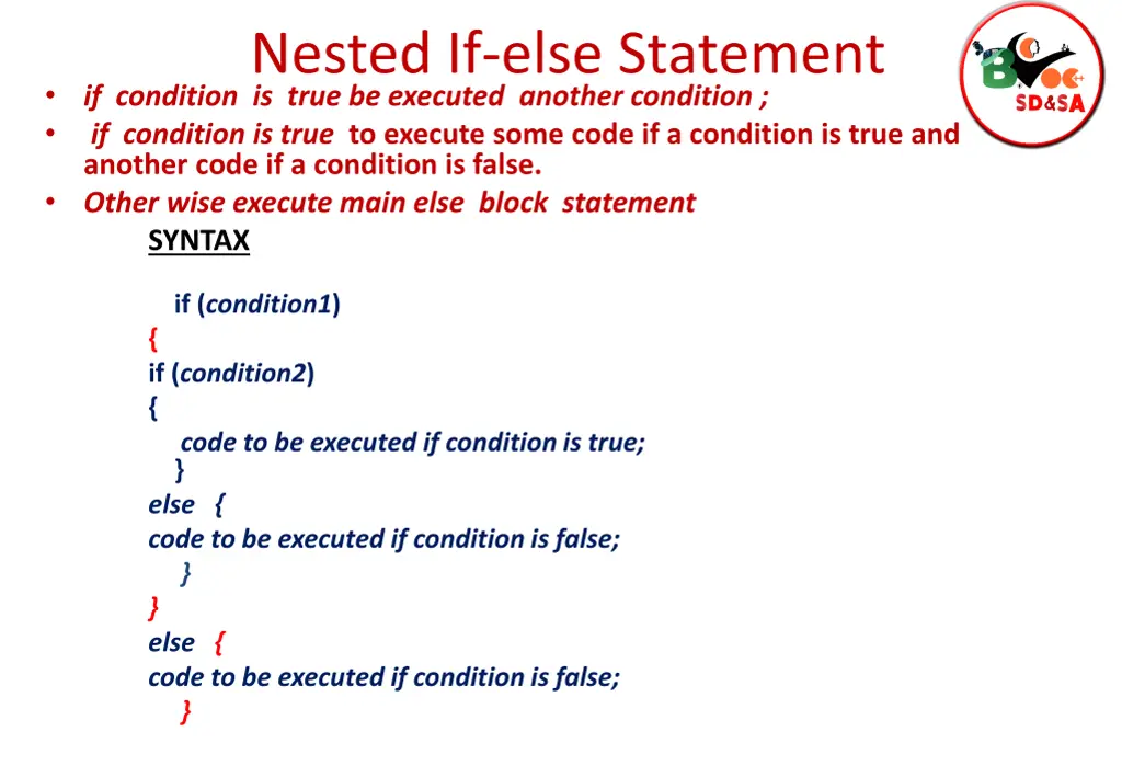 nested if else statement if condition is true