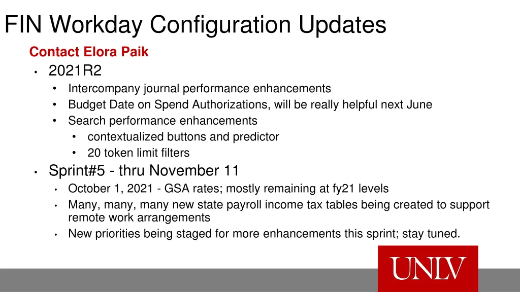 fin workday configuration updates contact elora