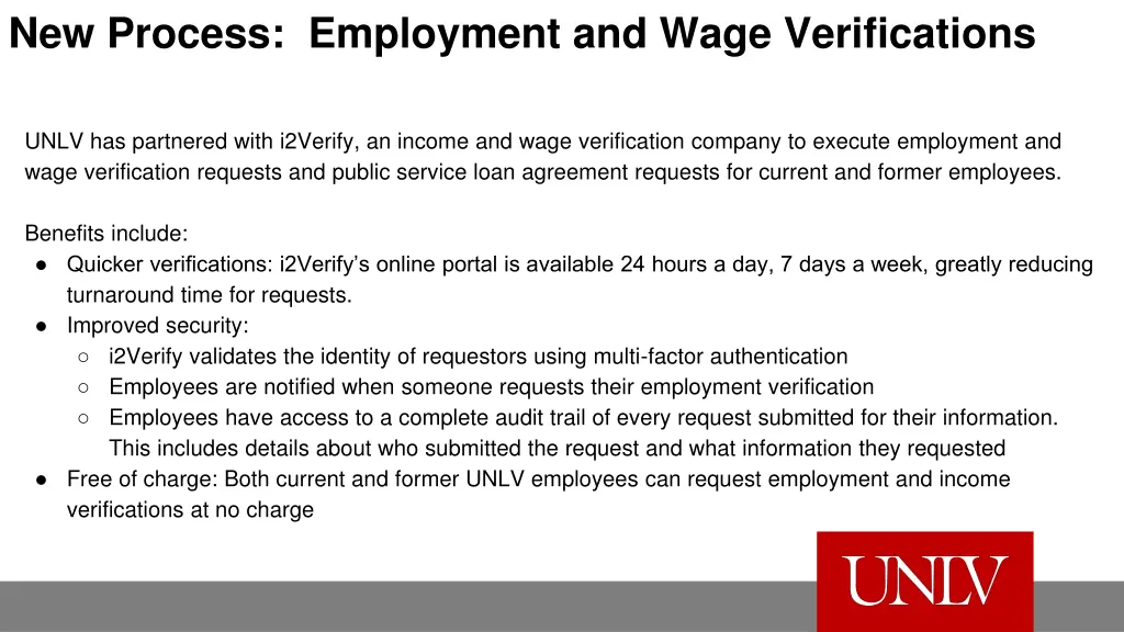 new process employment and wage verifications