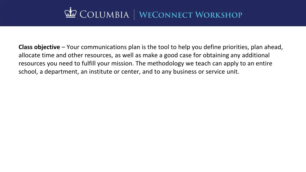 class objective your communications plan