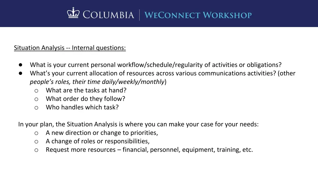 situation analysis internal questions