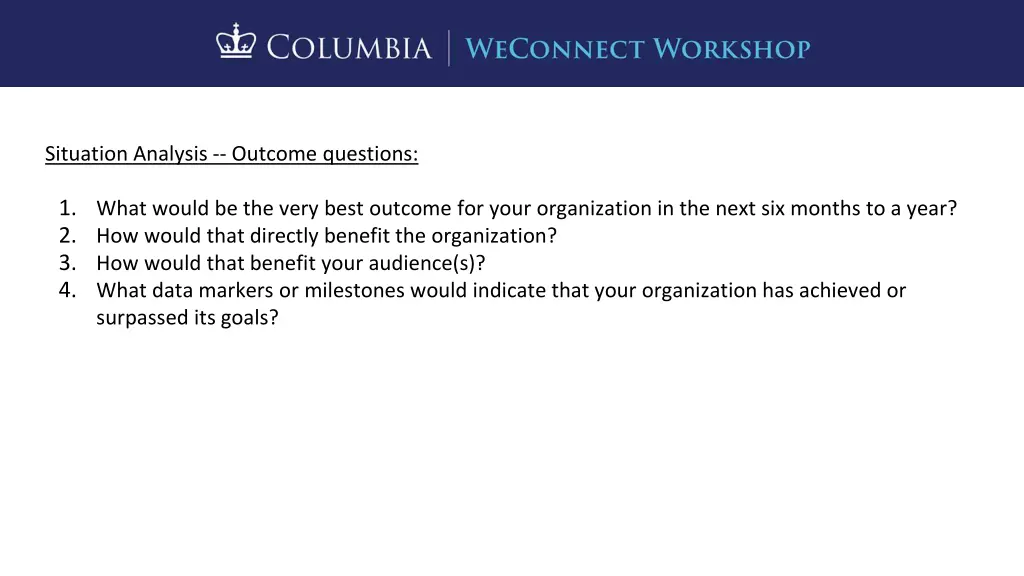 situation analysis outcome questions