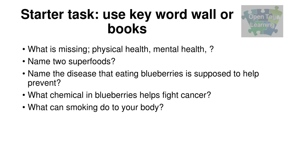 starter task use key word wall or books