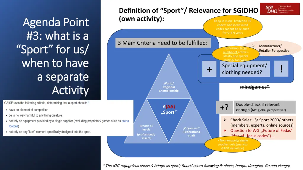 definition of sport relevance for sgidho